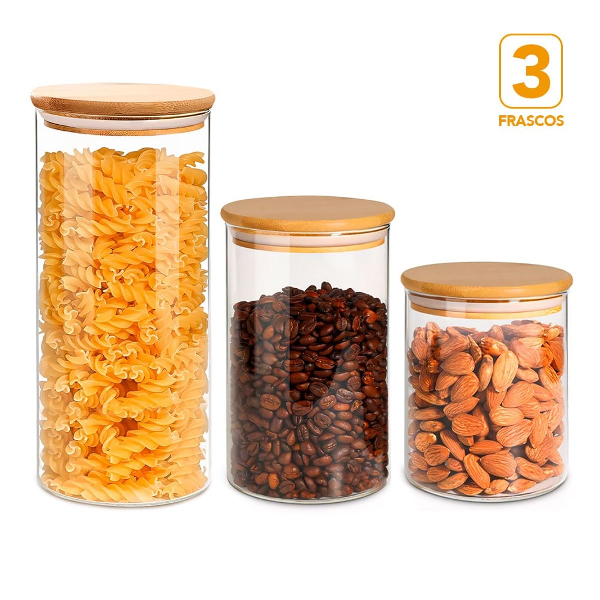 KELLER - Set de 3 Frascos de Vidrio con Tapa de Bambú