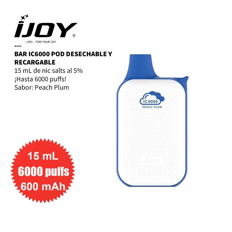 GENERICO - iJoy BAR IC6000, 6000 puffs Desechable 5% - PEACH PLUM