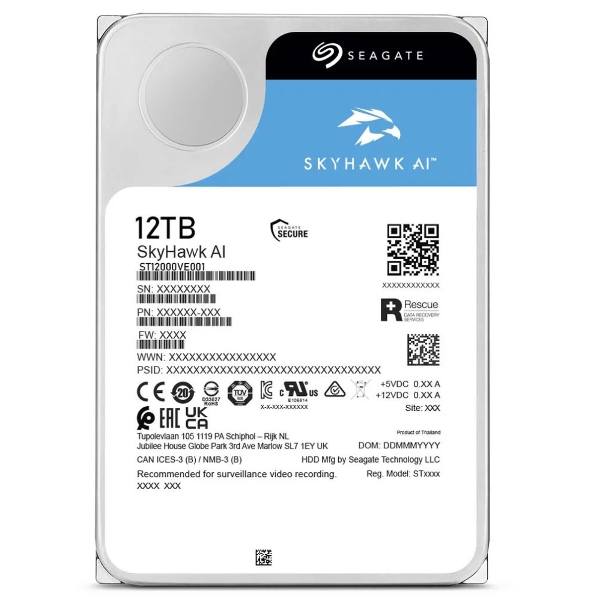 SEAGATE - Disco Duro para Videovigilancia Seagate SkyHawk AI 12TB SATA Interno