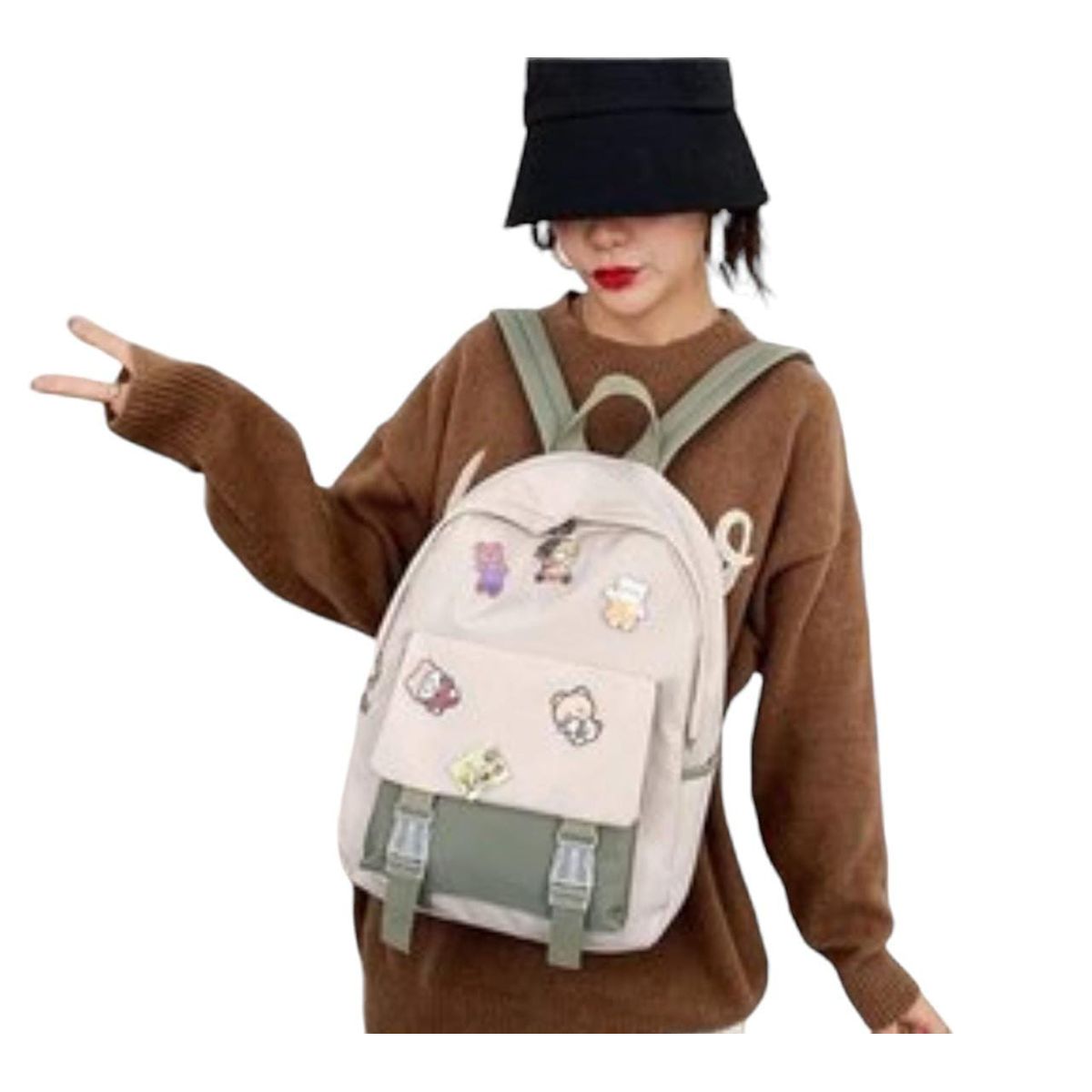 GENERICO - Mochila Kawaii Coreana con accesorios Pines