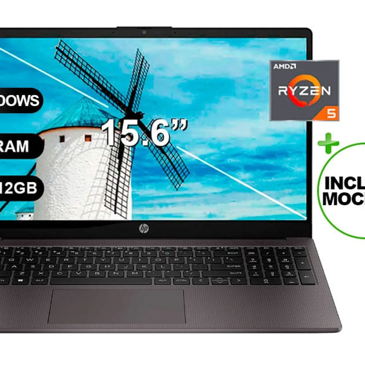 HP - Laptop HP 255 G10 RYZEN 5 7520U, 8GB RAM, 512GB SSD, 15.6", SIN WINDOWS (A12HBLT)