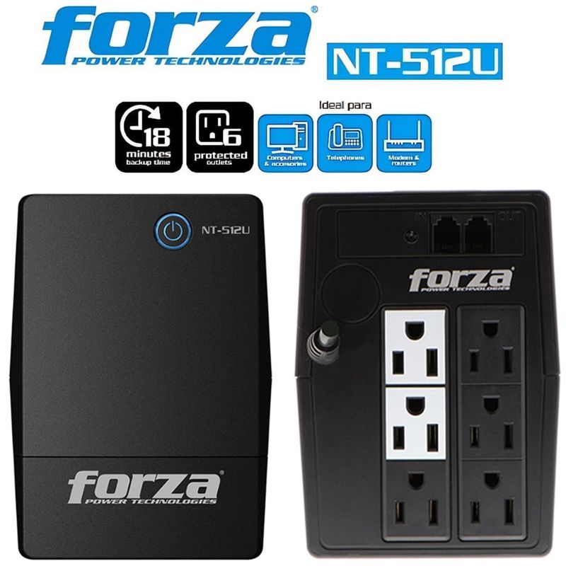 FORZA - Respaldo de emergencia UPS FORZA NT-512U 500VA 250W 6 TOMAS 220V