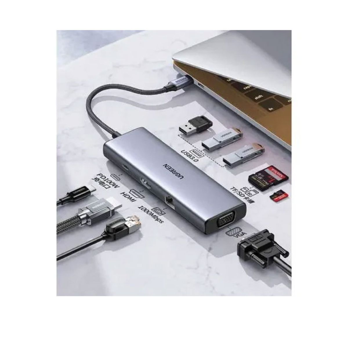 UGREEN - ADAPTADOR UGREEN 9 EN 1 TIPO C ALUMINIO  COD. 15600