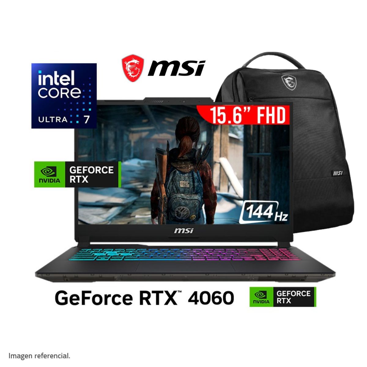 MSI - LAPTOP MSI CYBORG 15 AI A1VFK-210PE 15.6" FHD CORE ULTRA 7 RTX4060-8GB 16 RAM 512GB SSD + MOCHILA