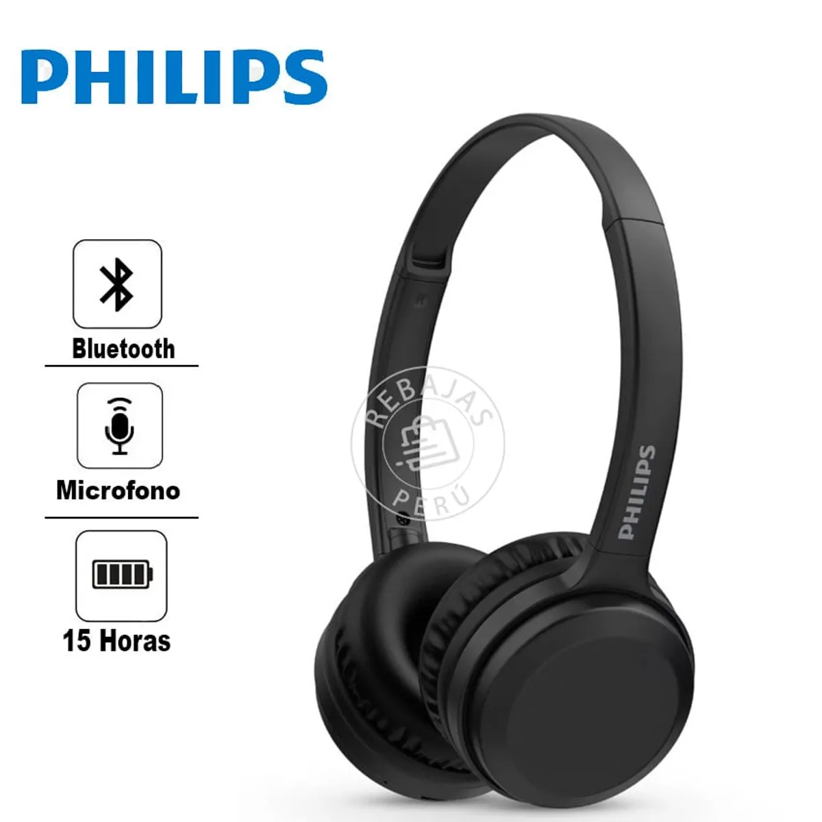 PHILIPS - Audífonos Inalámbricos Philips TAH1108BK  Bluetooth, 15H Batería Negro