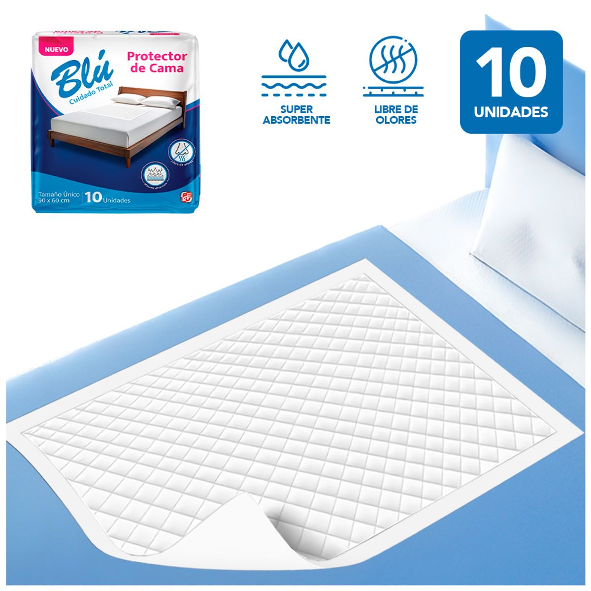 KELLER - Protector de Cama Super Absorbente Libre de Olores 90x60 10 UND YC9