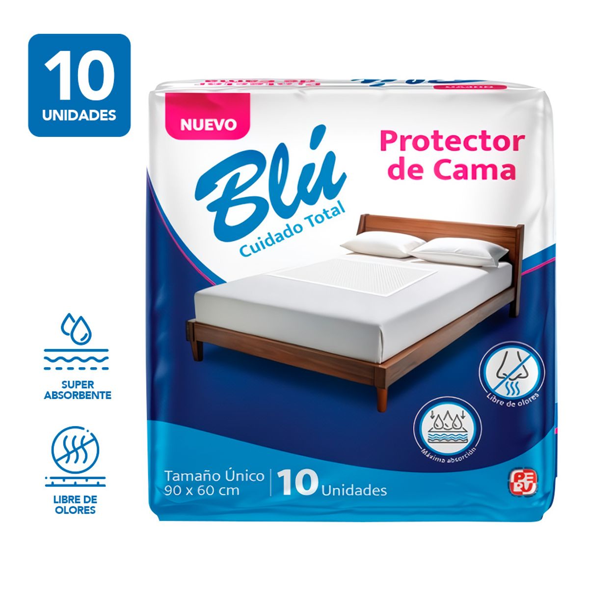 KELLER - Protector de Cama Super Absorbente Libre de Olores 90x60 10 UND YC9