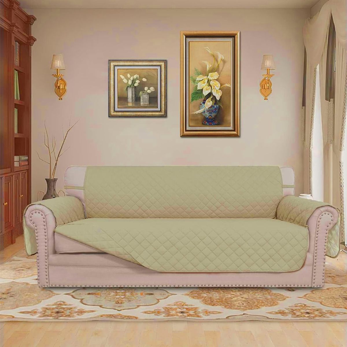 GENERICO - FUNDA COBERTOR PARA MUEBLE SOFÁ 3 CUERPOS BEIGE