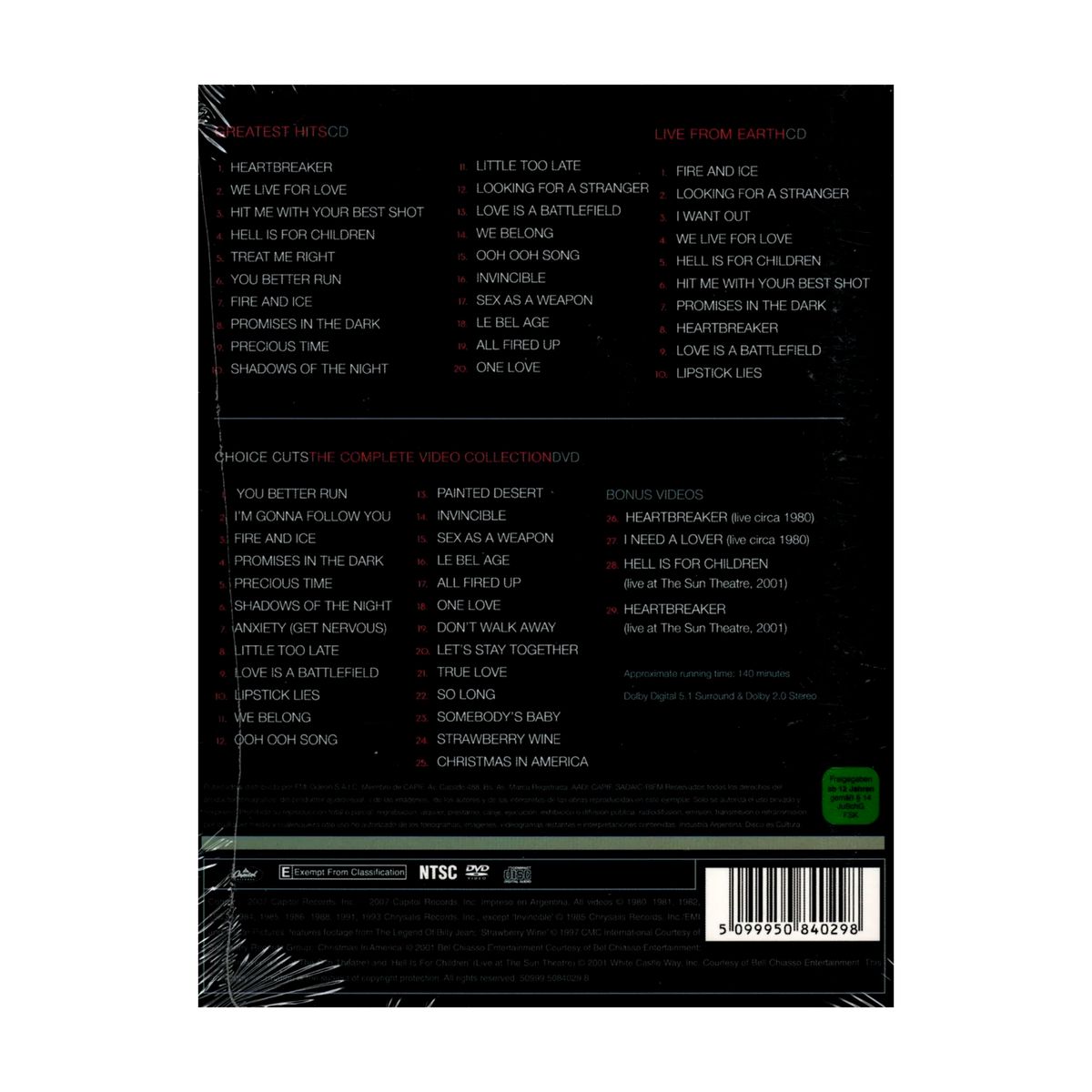 GENERICO - 3 Discos Dvd+cd Pat Benatar: Greatest Hits & Live From Earth