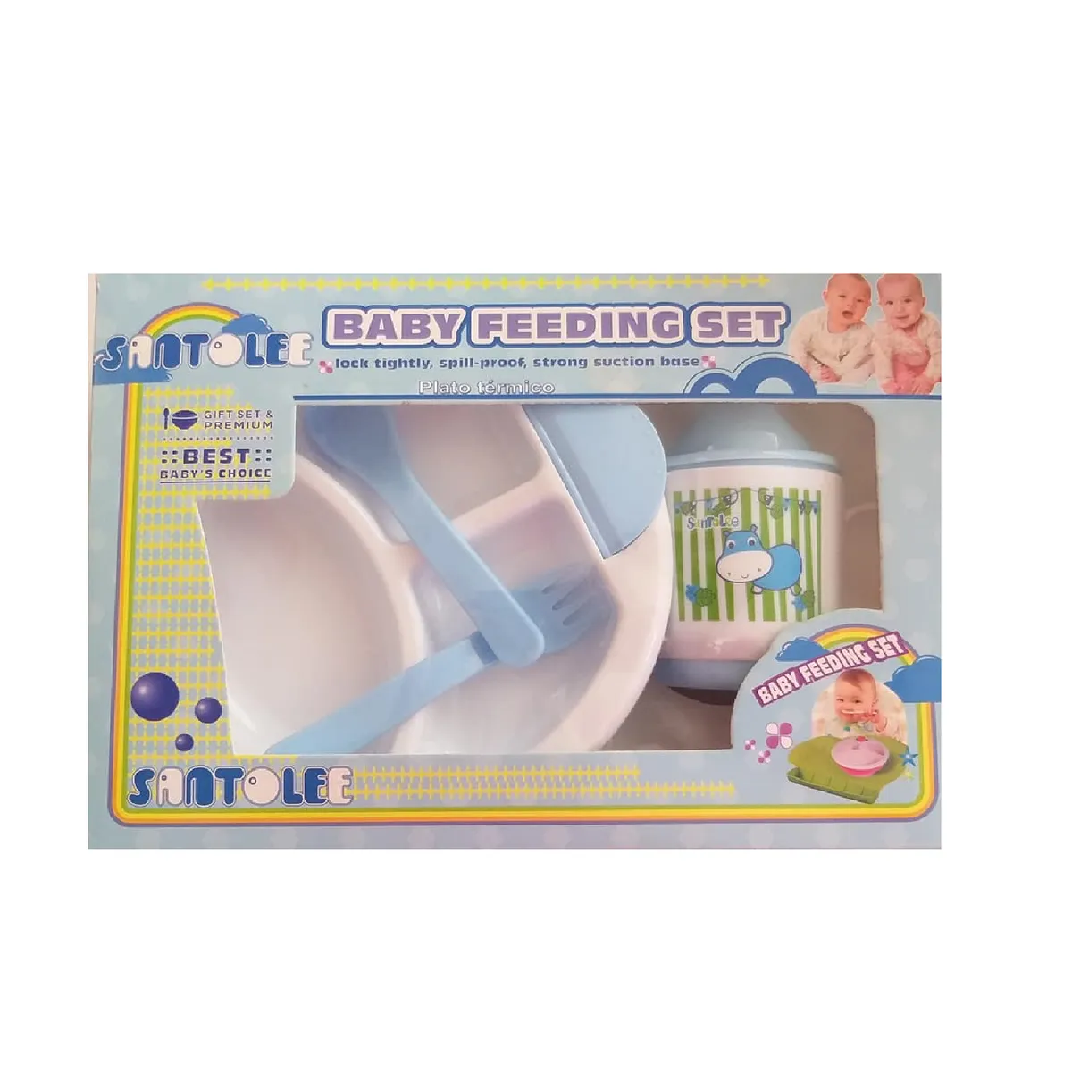 SANTOLEE - Set de Plato Térmico y Tomatodo Celeste - Santolee