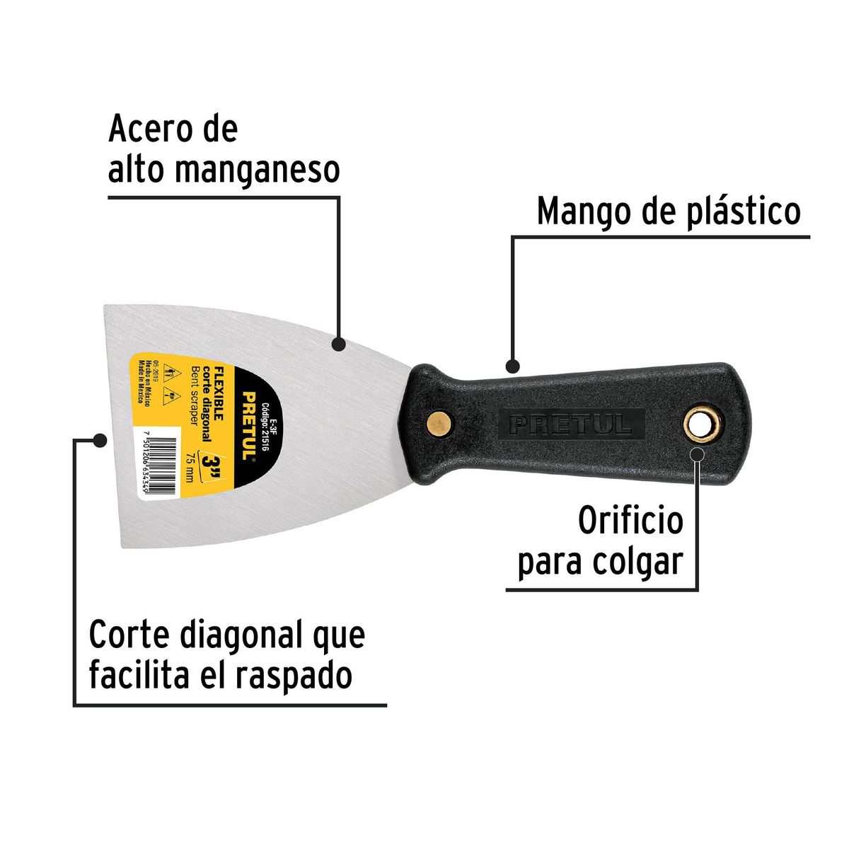 PRETUL - Espátula flexible 3 con mango de plástico 21516 Pretul