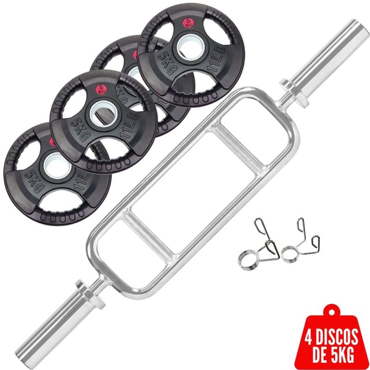 XTREME SPORT - Barra Romana Olímpica + 20 kg de Discos Olímpicos + Seguros