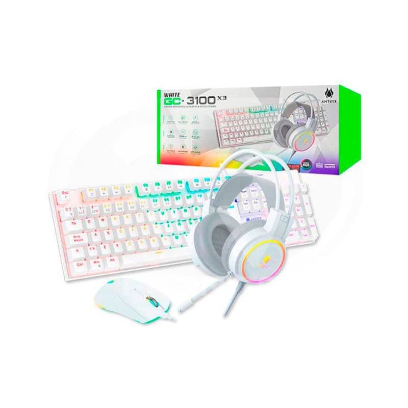 ANTRYX - KIT GAMING AUDIFONO TECLADO Y MOUSE ANTRYX BLANCO PN AGC-3100X3WBL-SP