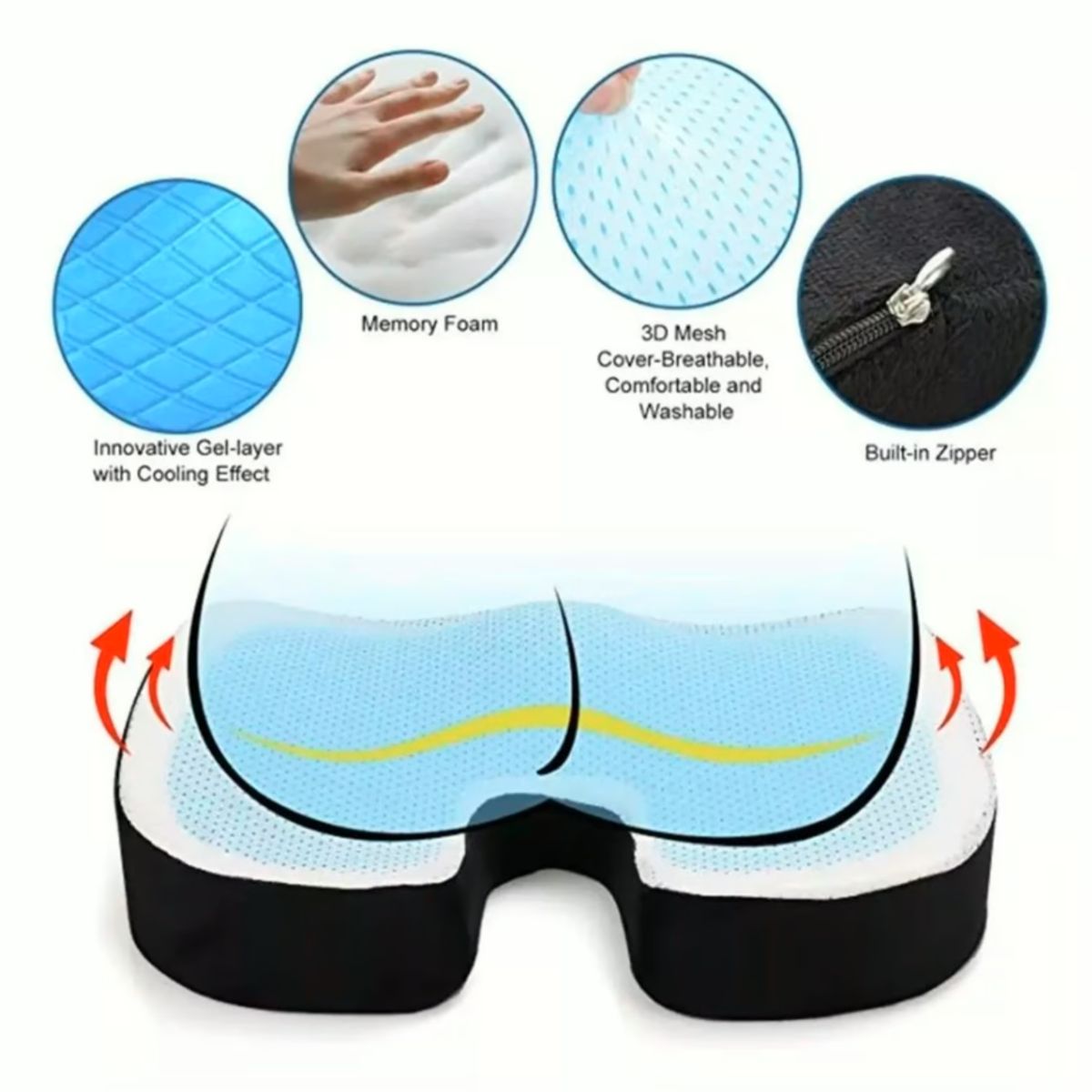 GENERICO - Asiento Cojin Gel Ortopedico Cervical y Lumbar Memoria Funda