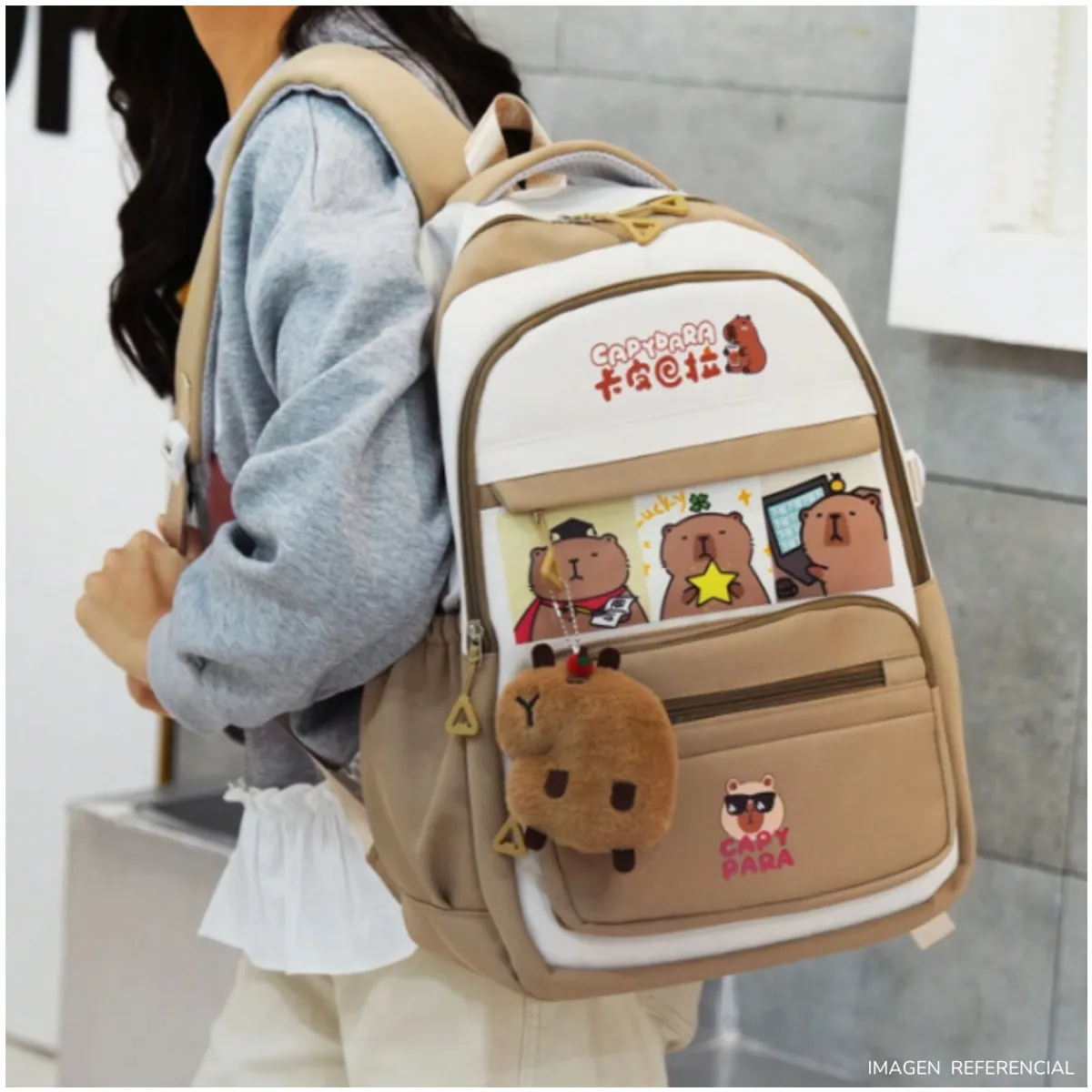 INSPIRA MARKET - Mochila Capibara Aesthetic Escolar Oficio