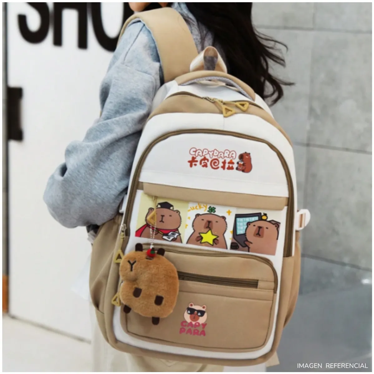 INSPIRA MARKET - Mochila Capibara Aesthetic Escolar Oficio