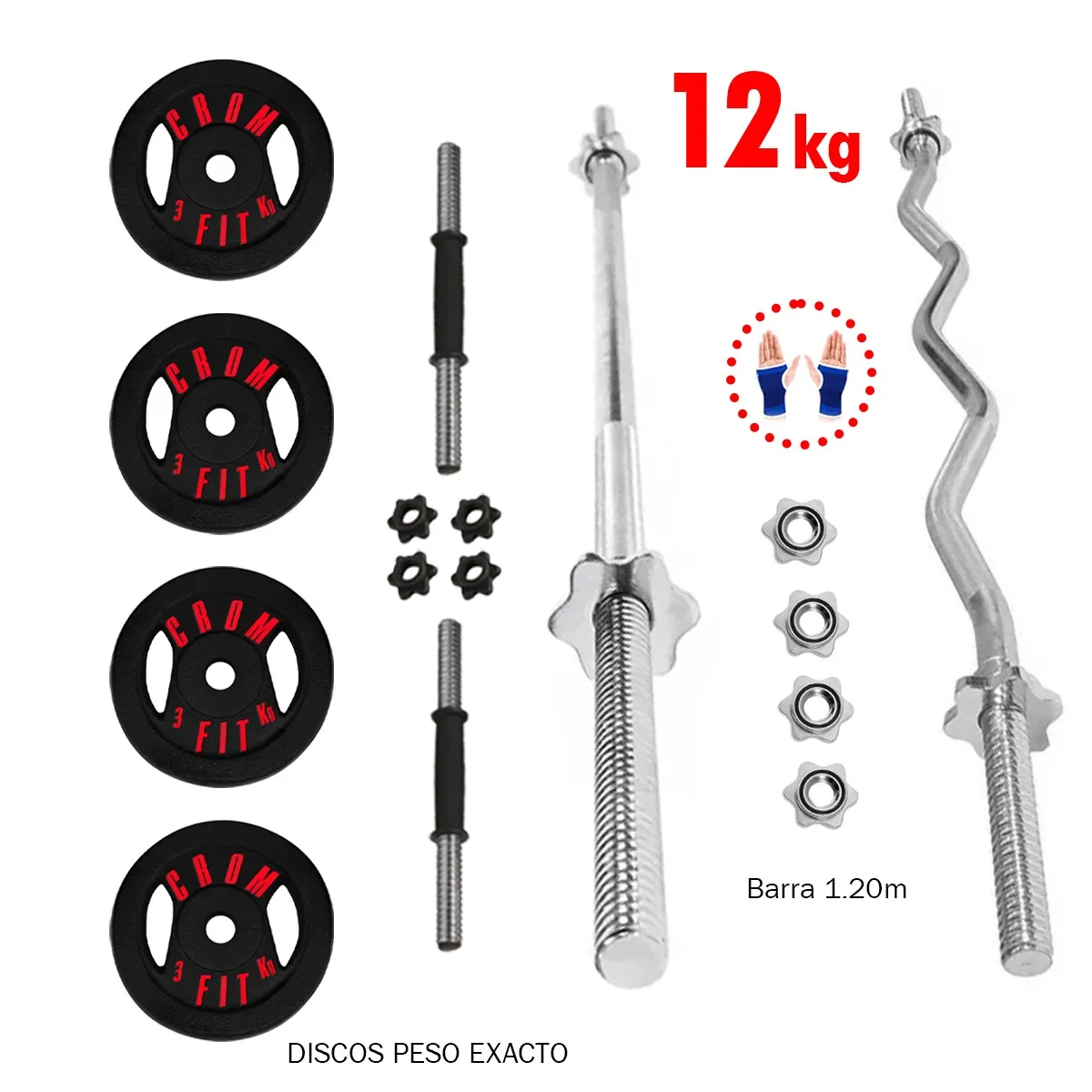 HOLGU - Super pesas de 12 kg + Barra Recta o Z de Acero Cromado