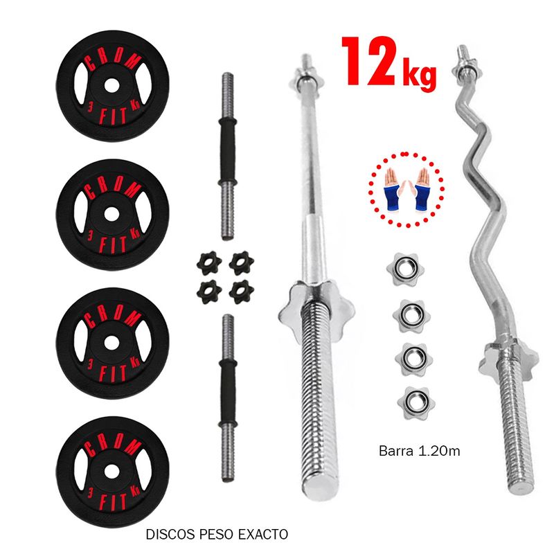 Super pesas de 12 kg Barra Recta o Z de Acero Cromado HOLGU