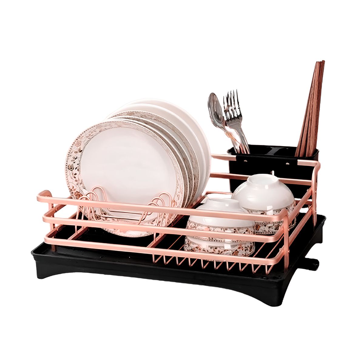 HYGGE - Escurridor de Platos de Aluminio Oro Rosa con Bandeja Extraible