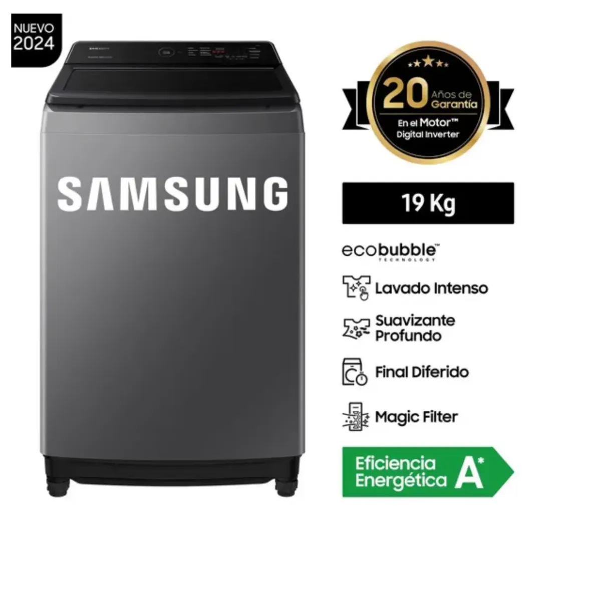 SAMSUNG - Lavadora Samsung Ecobubble 19KG WA19CG6441BDPE Silver