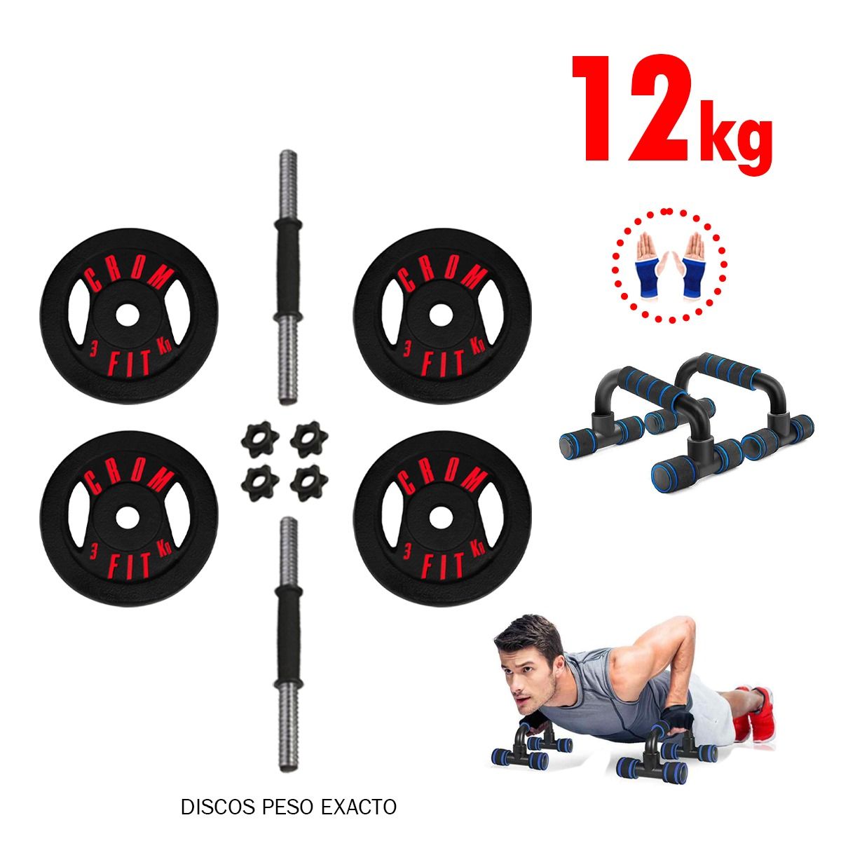 HOLGU - Super Pesas de 12 kg + Mancubrios de PVC + Push Up