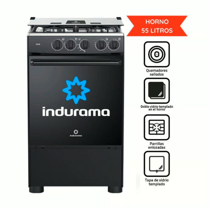 INDURAMA - Cocina a Gas Indurama 4 Hornillas Goya Negra