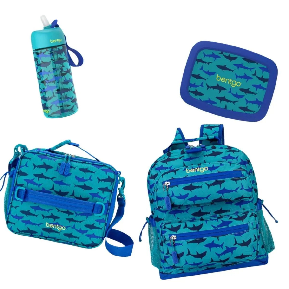 BENTGO - Set Bentgo Mochila Escolar, Lonchera, Porta Lonchera y Tomatodo - Tiburon