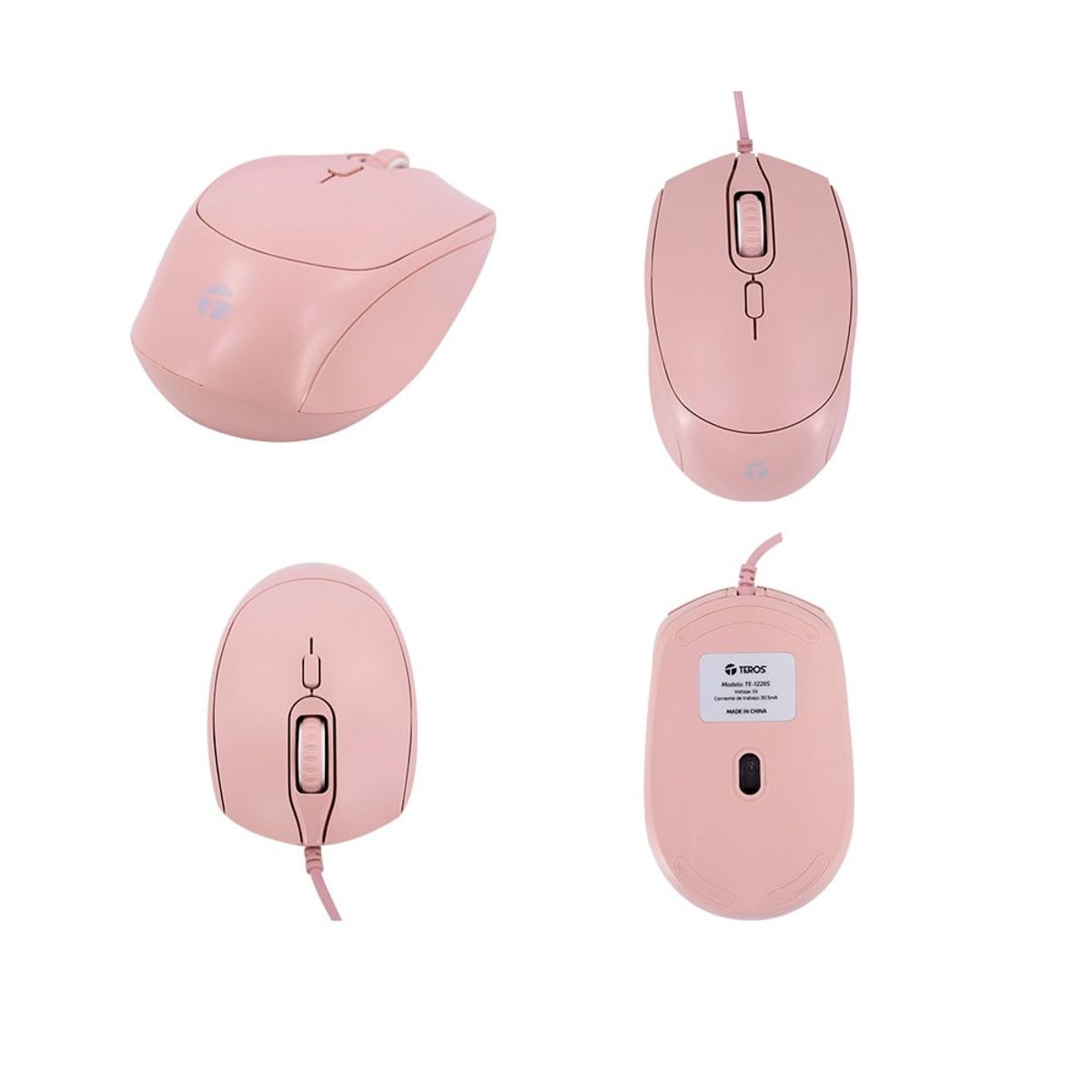 TEROS - Mouse TEROS TE-1226S 800-1200-1600 DPI USB 4 botones Rosado
