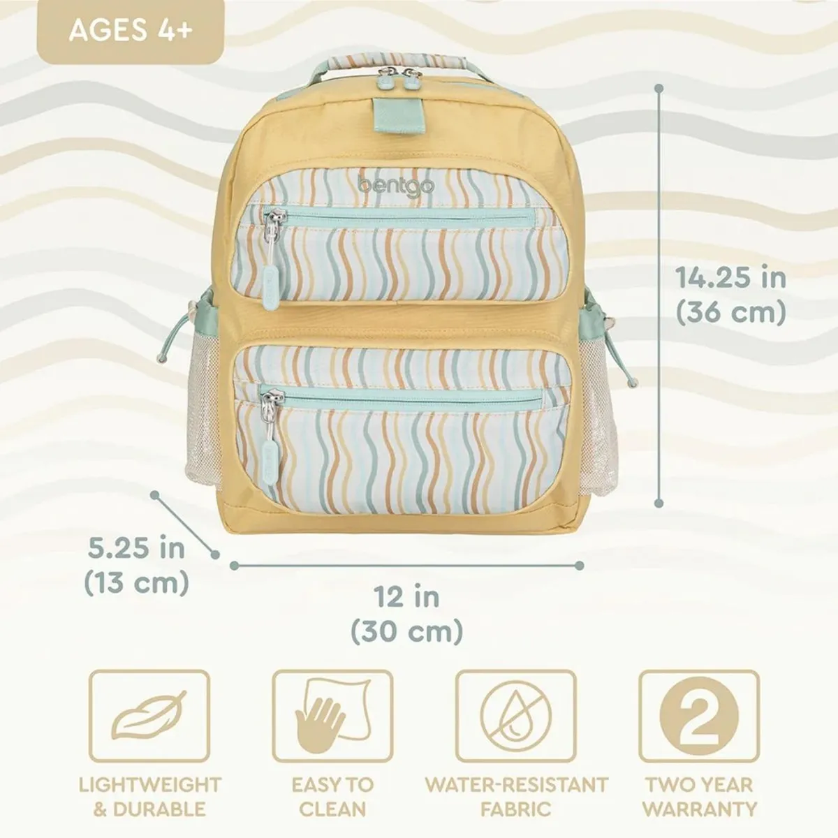 BENTGO - Set Bentgo Mochila Escolar, Lonchera, Porta Lonchera y Tomatodo Whimsy & Wonder - Wavy
