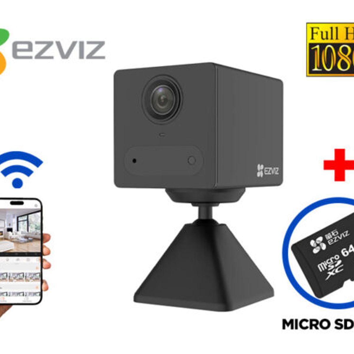 EZVIZ - KIT CAMARA INTELIGENTE INTERIOR CB2 EZVIZ CON BATERIA + MEMORIA 64 GB