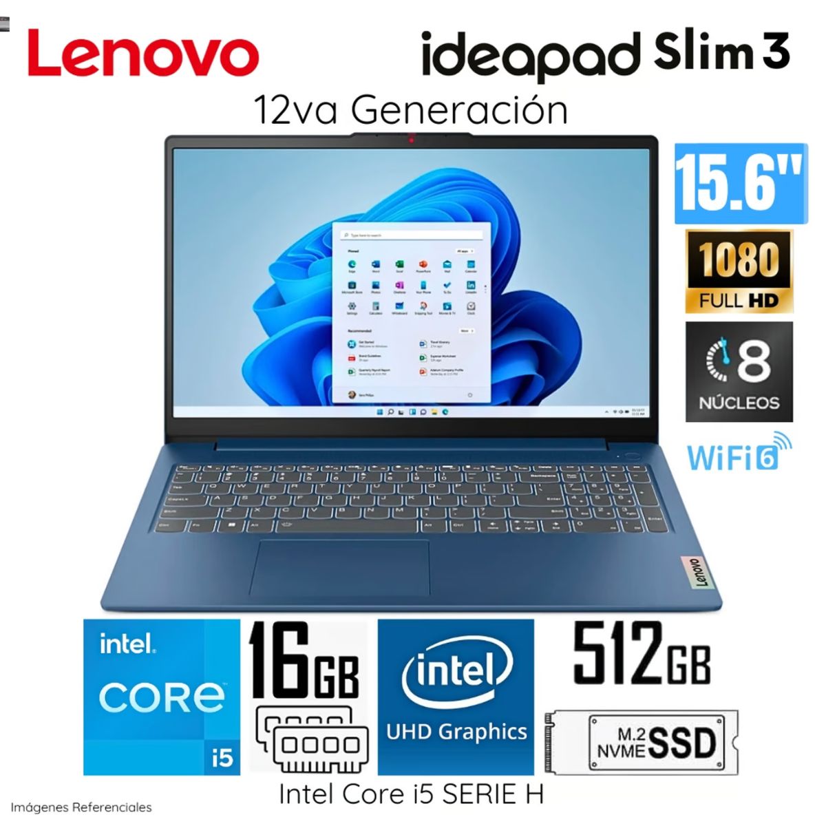 LENOVO - LAPTOP LENOVO IDEAPAD SLIM 3 INTEL CORE i5 12450H 16GB RAM 512GB 15.6" FHD 15IAH8 - 83ER001DLM