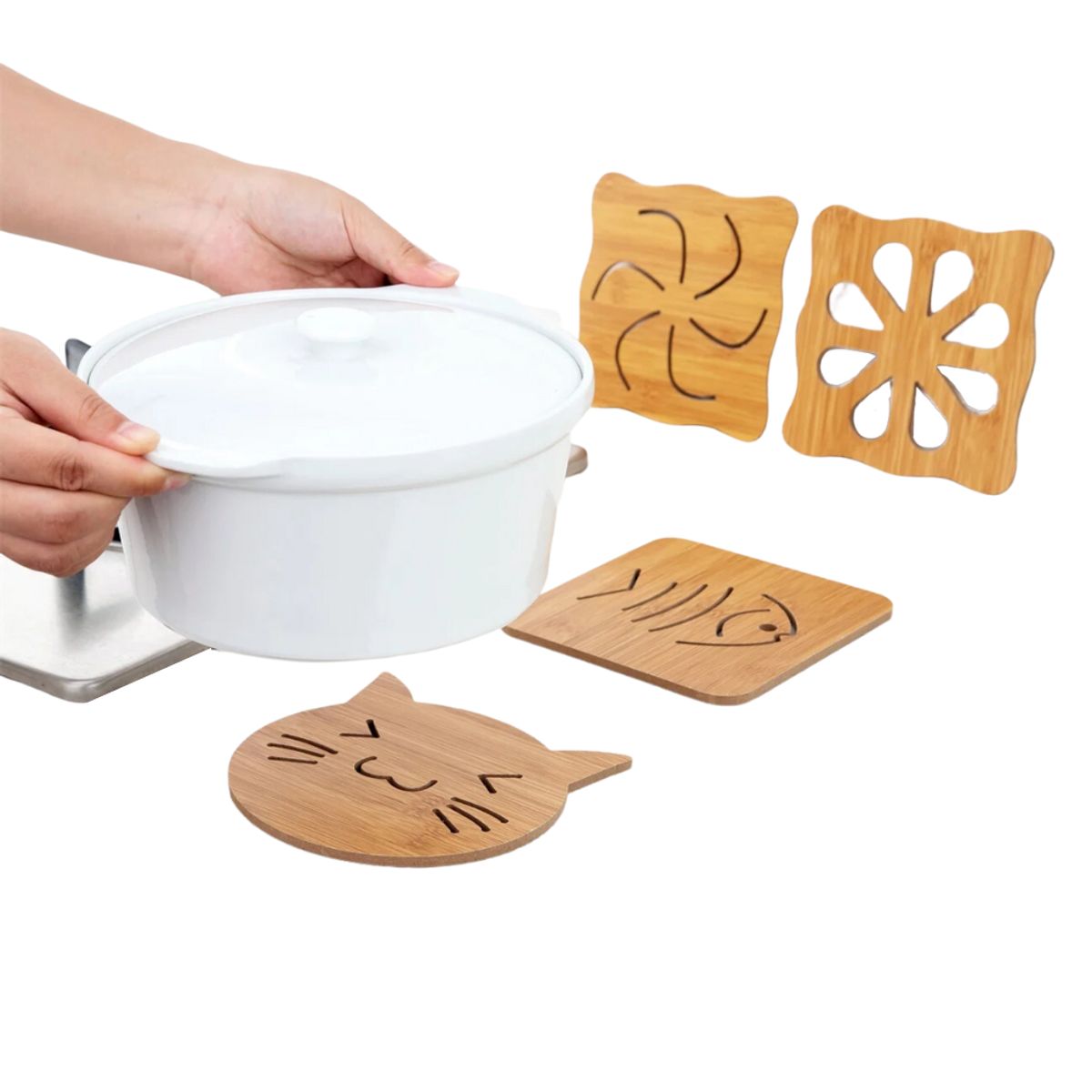 HYGGE - Set de 4 Soportes de Bambú Resistente al Calor