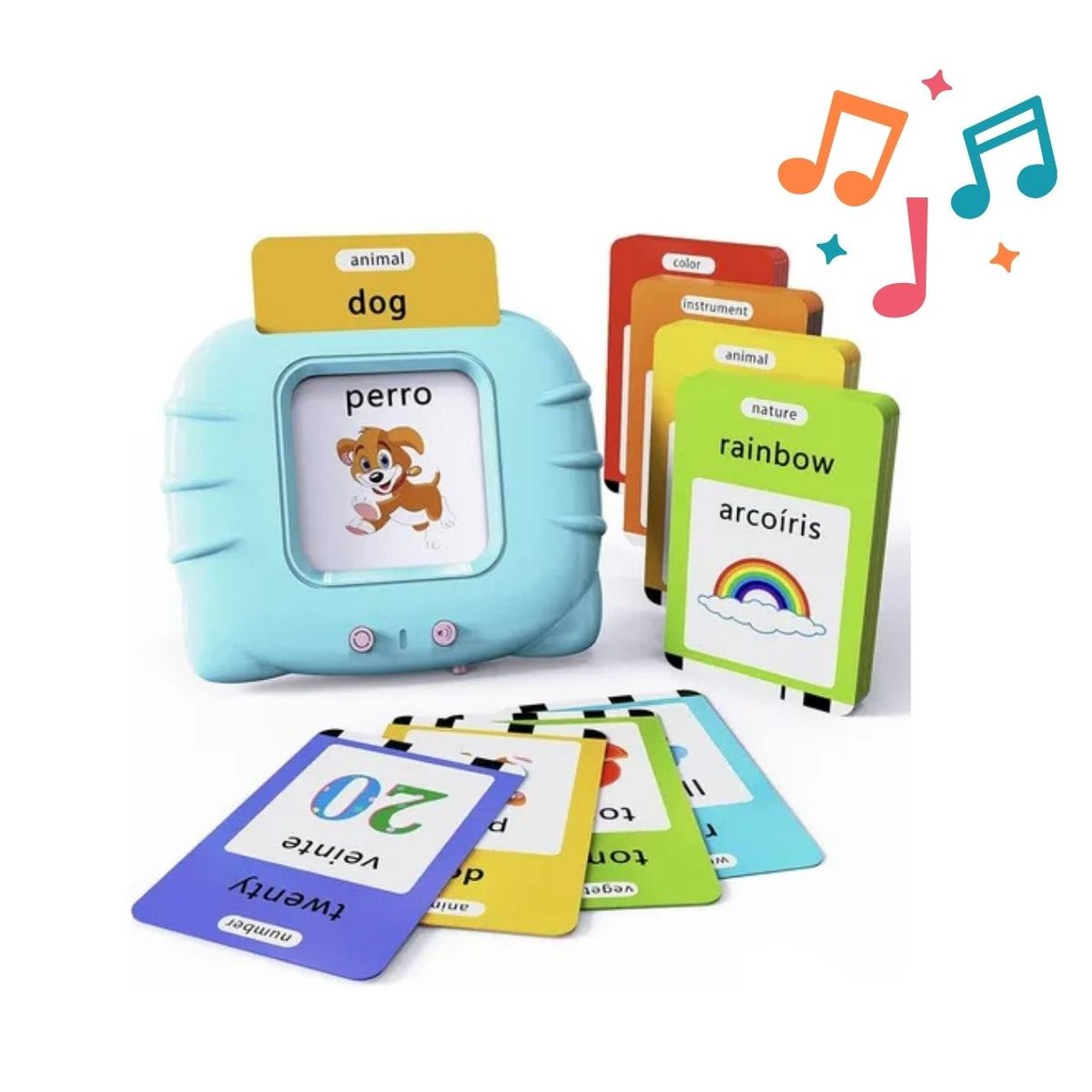 GENERICO - Tarjetas Flash Interactivas Bilingües Español Inglés - Celeste para Niño