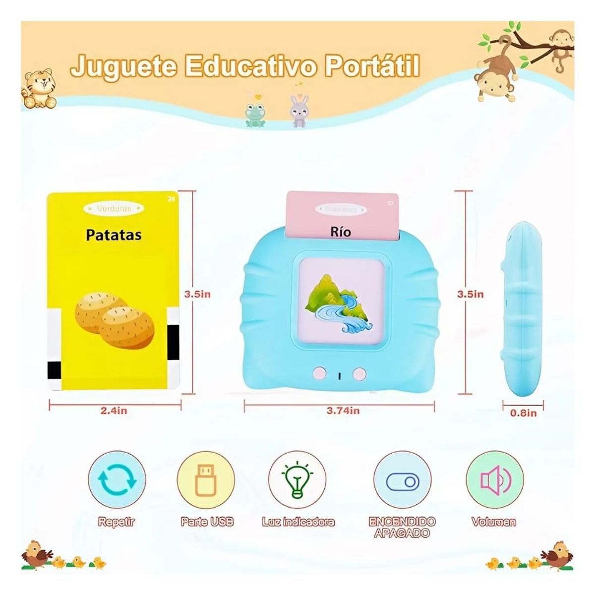 GENERICO - Tarjetas Flash Interactivas Bilingües Español Inglés - Celeste para Niño