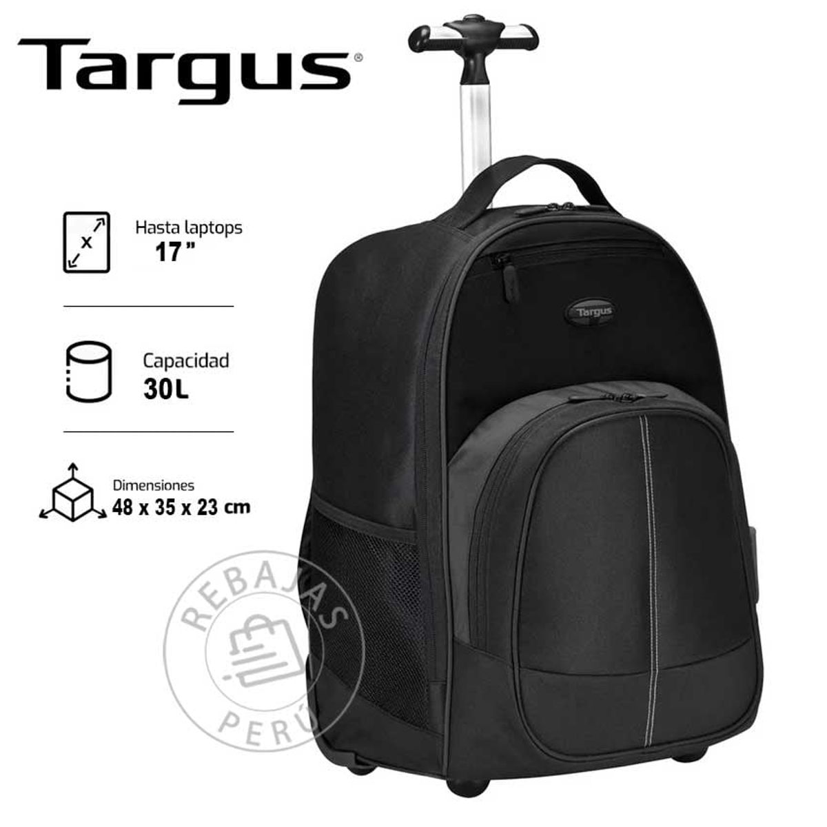 TARGUS - Mochila Targus Rolling 16 Black - Con Ruedas y Diseño Resistente
