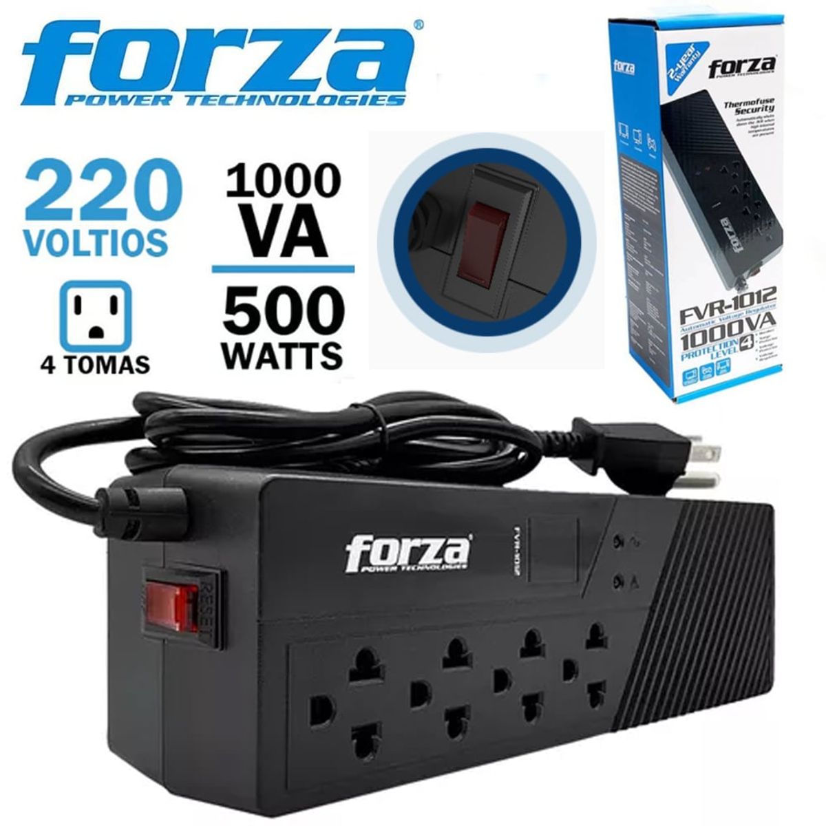 FORZA - Estabilizador FORZA FVR-1012 1000VA 500W 4 TOMAS 220V Regulador