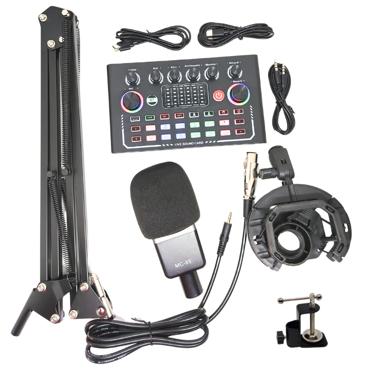SEISA - Kit Micrófono Condensador de estudio Tarjeta de Sonido interfaz F009