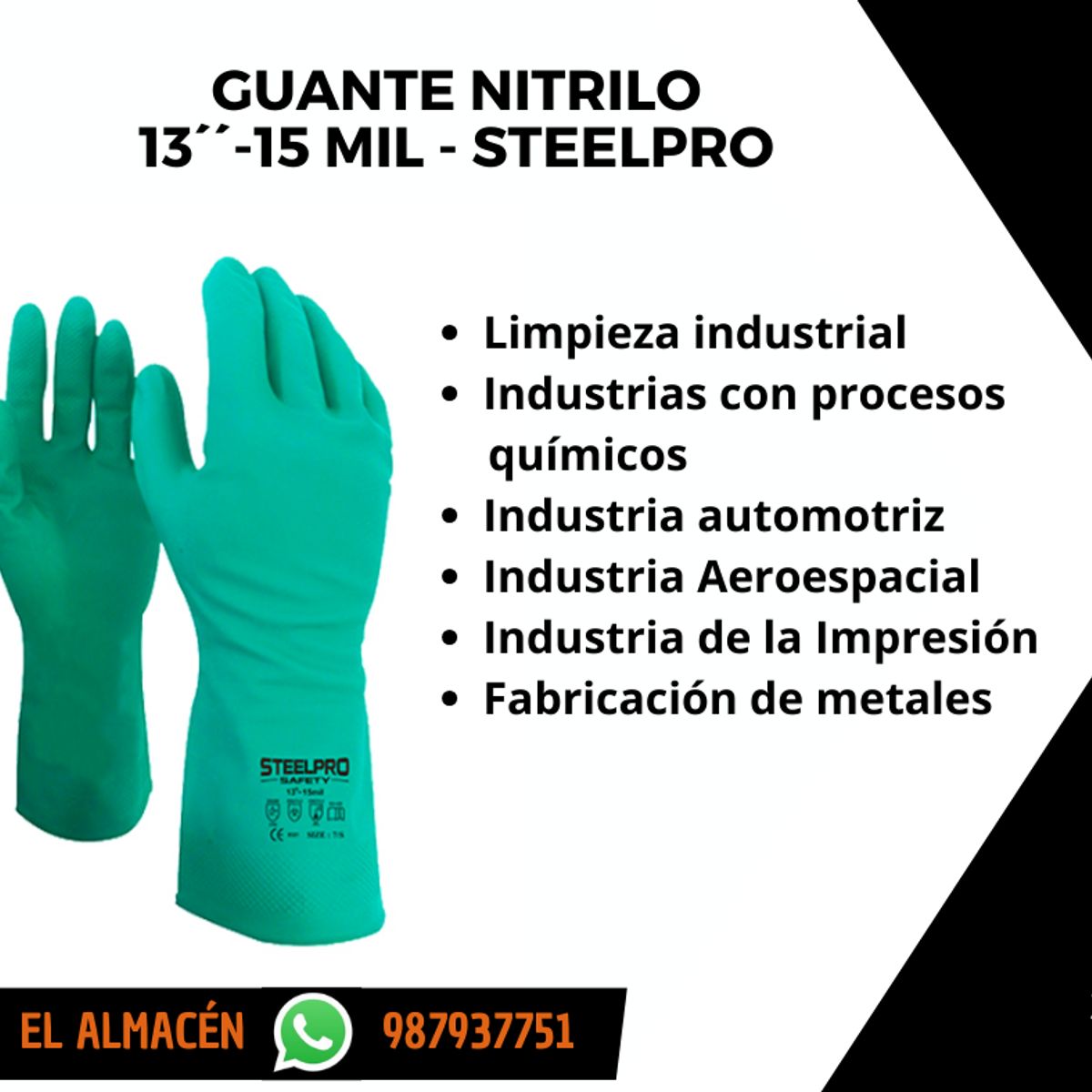 STEELPRO - GUANTES DE NITRILO  13"-15MIL- PACK X 12 - TALLA 9