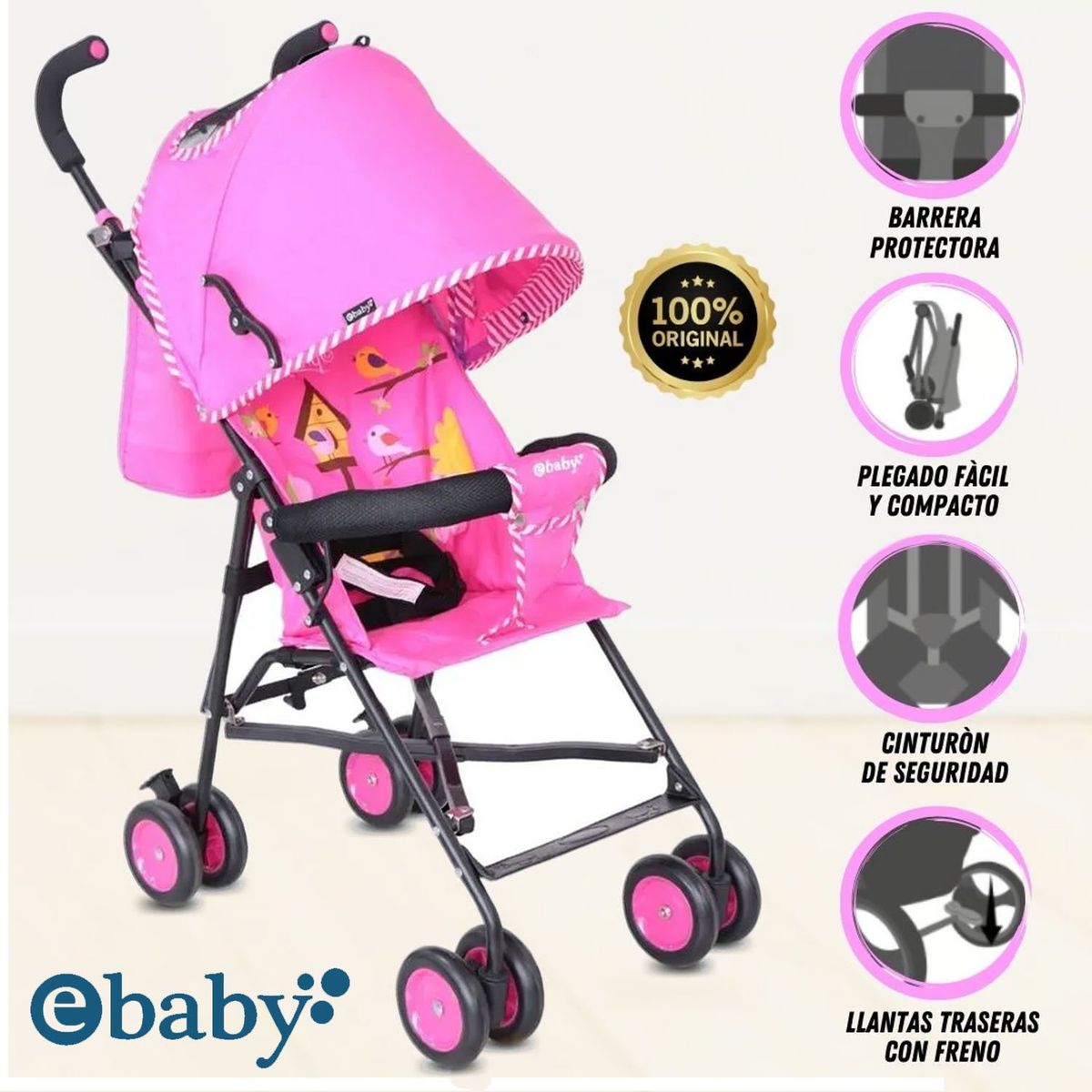 EBABY - Coche Bastón «SWEET VIEW» Pink