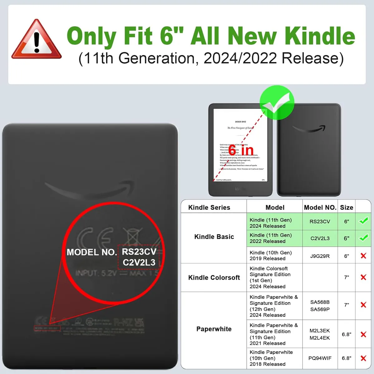 FINTIE - Funda para Kindle 11th gen 2024/2022 de 6 pulgadas - Glitter Green