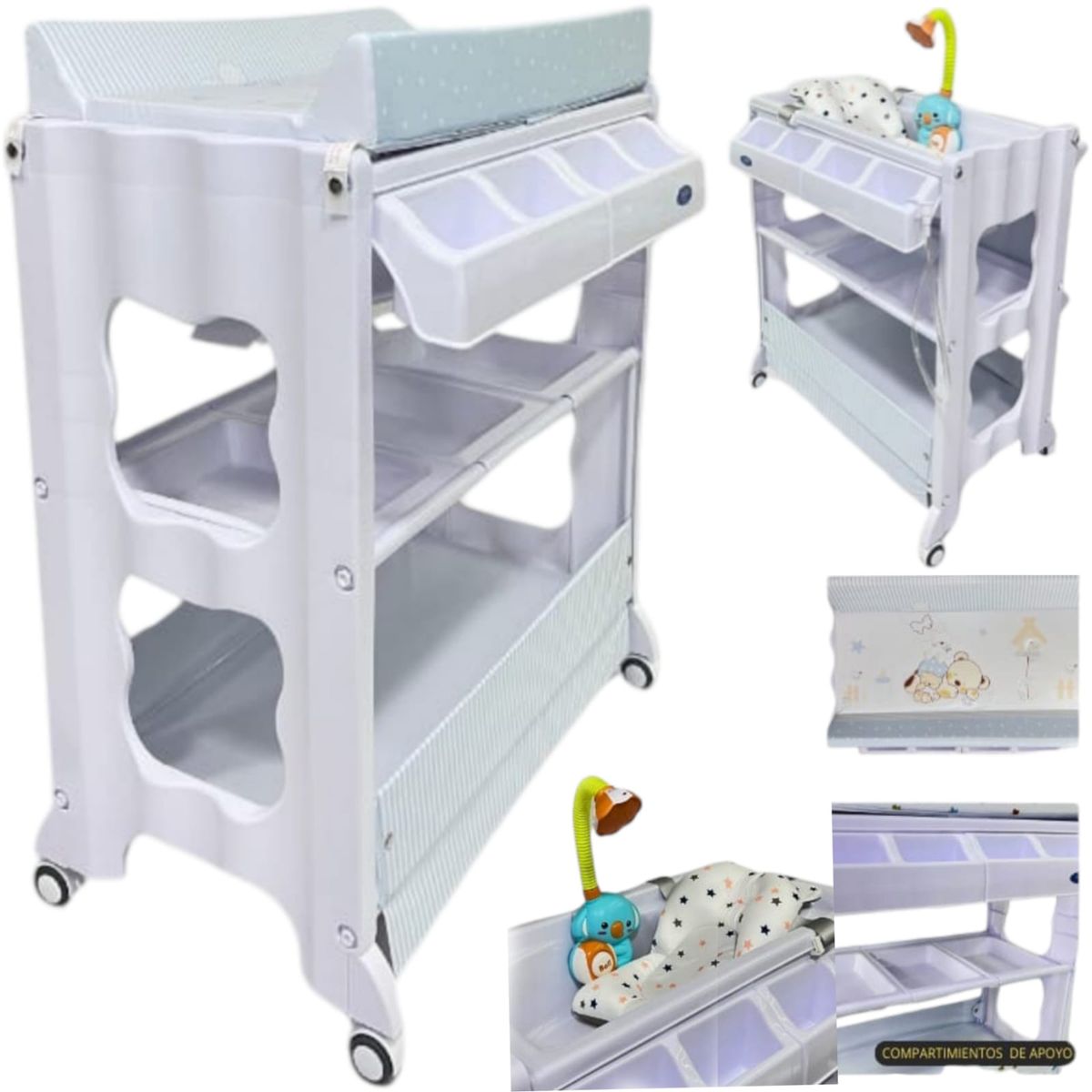 STOKKER BABY - Bañera cambiador con regadera y cojín CRISTAL CELESTE