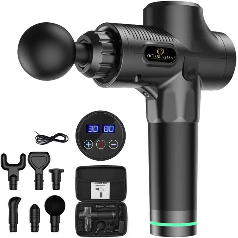VICTORIA - Pistola de Masaje Muscular Profesional con 6 Cabezales, 30 Velocidades