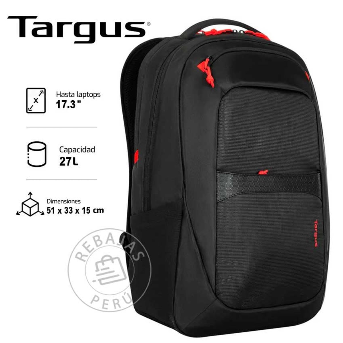 TARGUS - Mochila Targus Strike II Gaming 173 Black - Resistente y Espaciosa