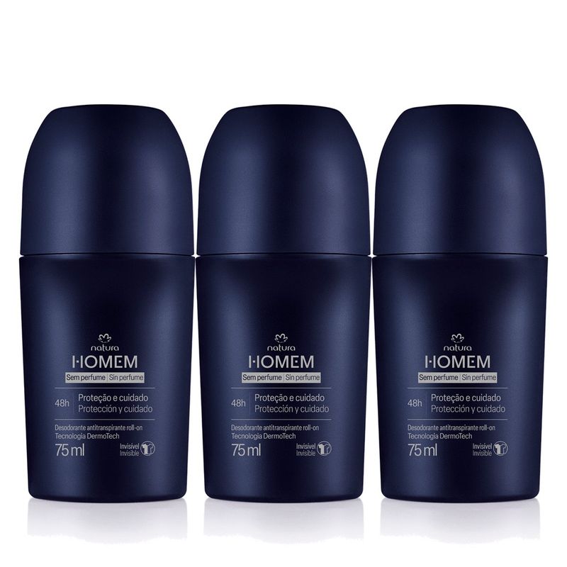 NATURA - KIT x3 Desodorante roll-on Sin Perfume para Hombre HOMEM Natura