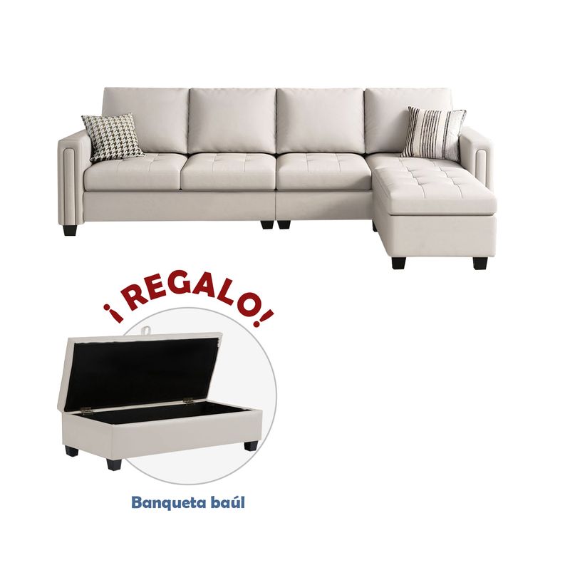 GENERICO - Sofá seccional + banqueta baúl de regalo Kil Hueso