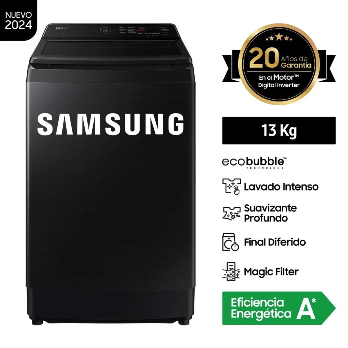 SAMSUNG - LAVADORA SAMSUNG 13 KG CARGA SUPERIOR ECOBUBBLE WA13CG5441BVPE NEGRO