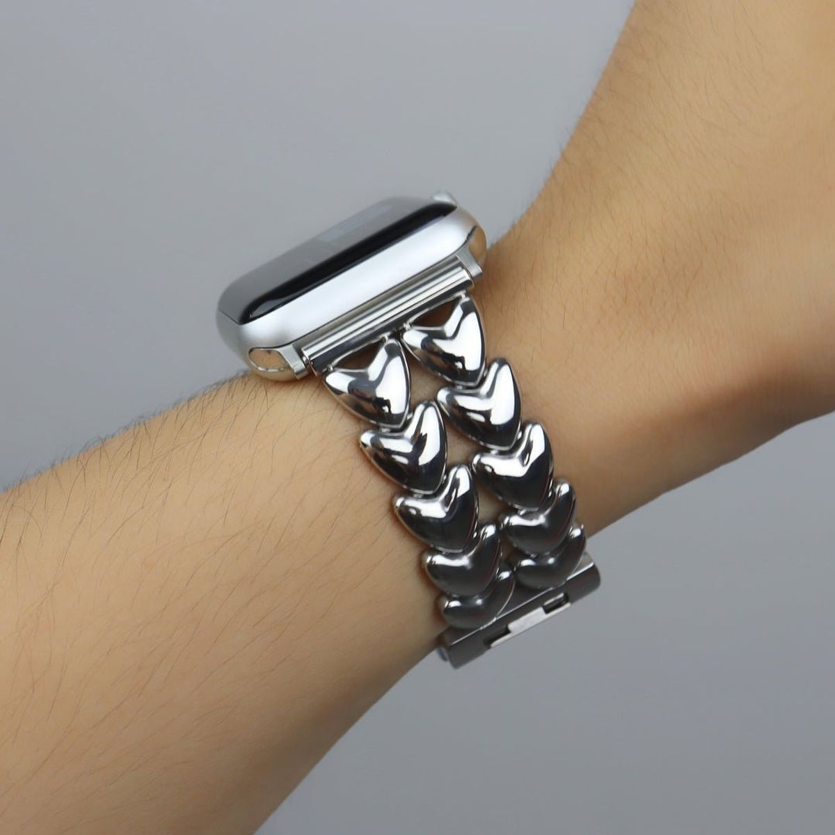 GENERICO - CORREA ACERO TRENZADA  CORAZONES PLATA PARA APPLE WATCH