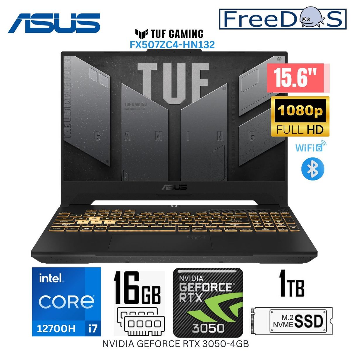 ASUS - Laptop Gamer Asus TufFX507ZC4-HN132 Intel Corei7-12°Gen 156 FHD 16GB RAM 1TB SSD RTX3050-4GB WIN11