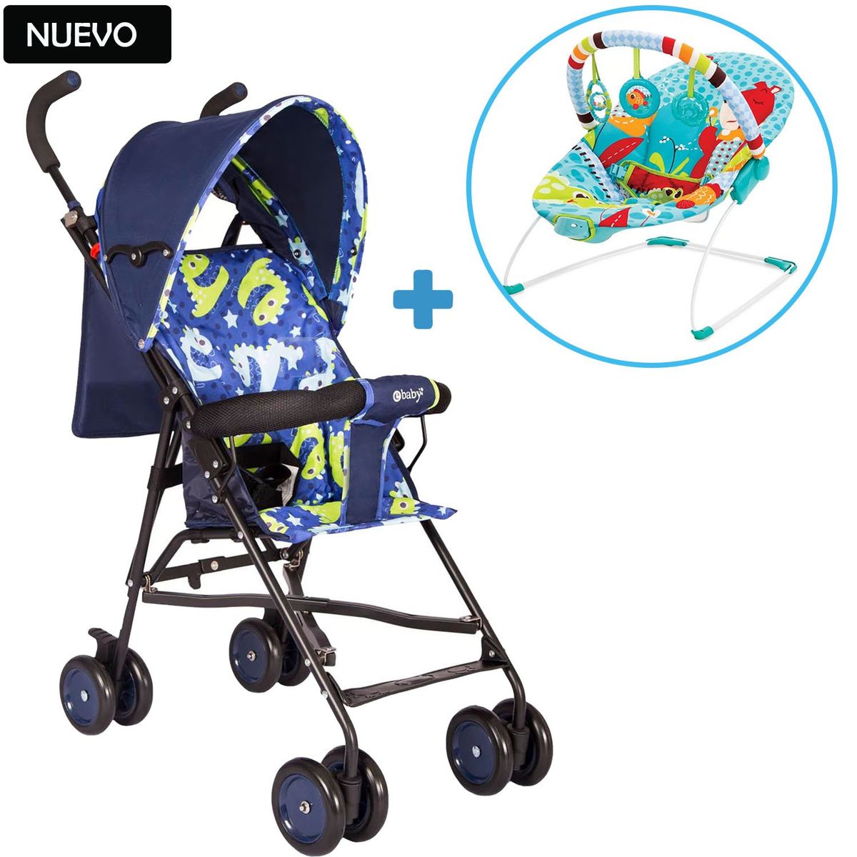 EBABY - Coche Bastón Ebaby Fresh Style Azul +Silla Nido Safari