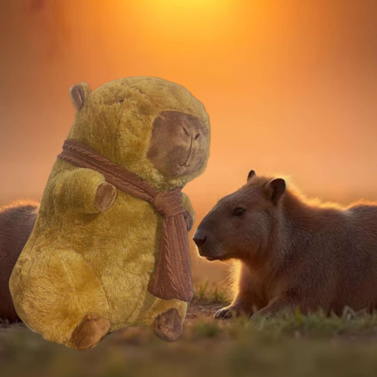 GENERICO - PELUCHE CAPIBARA SUAVE CON BUFANDA MARRÓN 28 CM